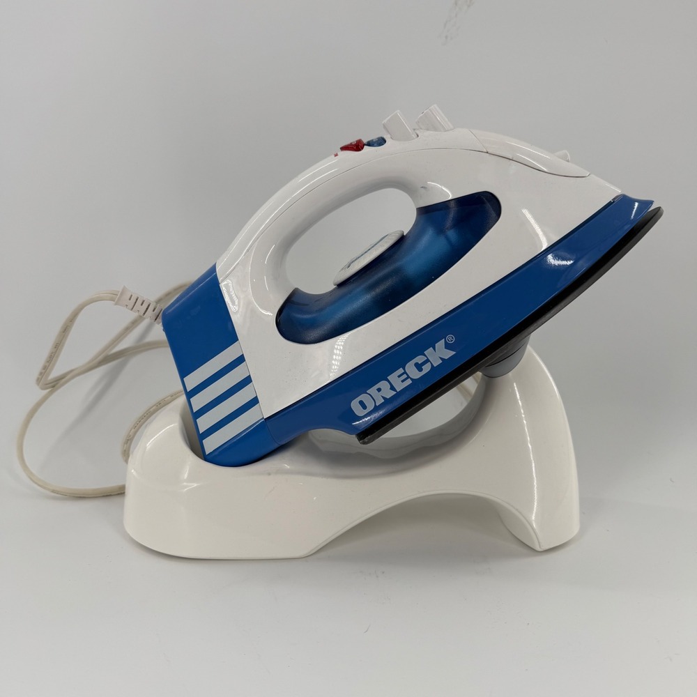Oreck Cordless Steam Iron JP9100-B White Blue Non-Stick Soleplate with Base